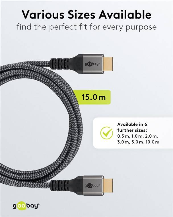 Goobay 64998 Plus Series High-Speed-HDMI™-Kabel mit Ethernet, 15 m, schwarz-Silber - 4K/60Hz
