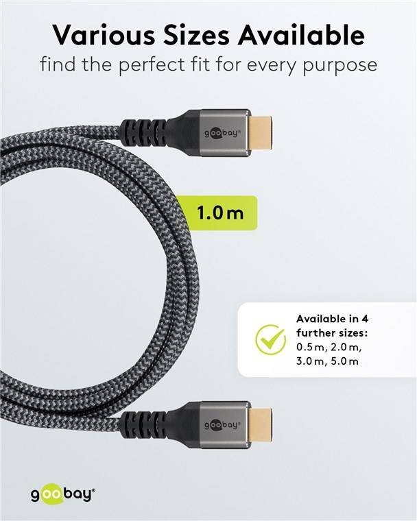 Goobay 65260 Plus Series Ultra High-Speed HDMI™-Kabel, 1 m, schwarz-Silber - 8K/60Hz