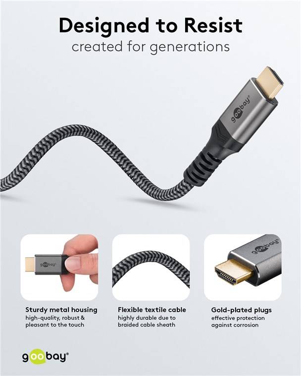 18x Goobay 65271 Plus Series DisplayPort™-auf-HDMI™-Kabel, 5 m, schwarz-Silber - 4K/60Hz