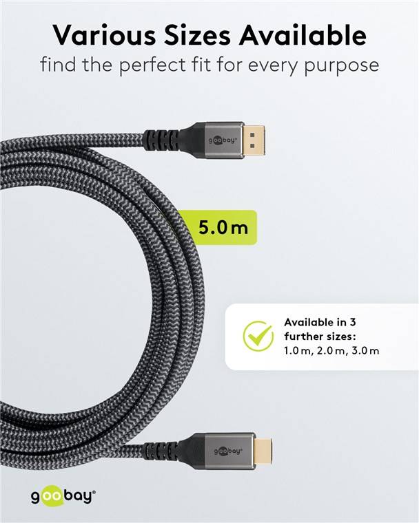 Goobay 65271 Plus Series DisplayPort™-auf-HDMI™-Kabel, 5 m, schwarz-Silber - 4K/60Hz