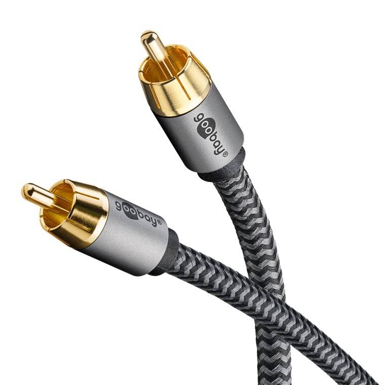 20x Goobay 65298 Plus Series Mono-Cinchkabel, 5 m, 5 m, schwarz-Silber - Cinch-Stecker (Woofer, Center) > Cinch-Stecker (Woofer, Center)