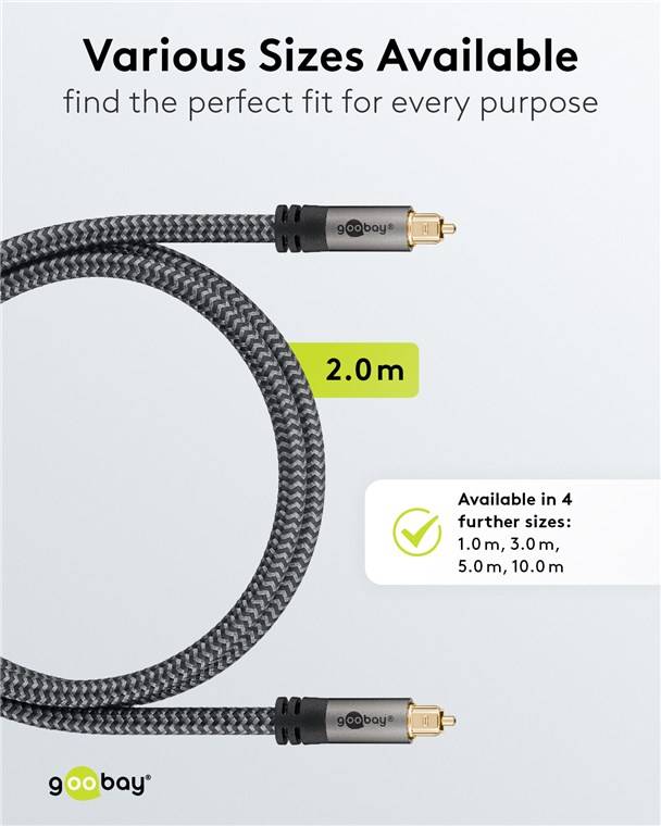 Goobay 65305 Plus Series TOSLINK-Kabel, 2 m, 2 m, schwarz-Silber - Toslink-Stecker > Toslink-Stecker
