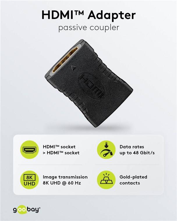 200x Goobay 65743 Standard HDMI™-Adapter (Kupplung), 8K/60Hz, schwarz - HDMI™-Buchse (Typ A) > HDMI™-Buchse (Typ A)