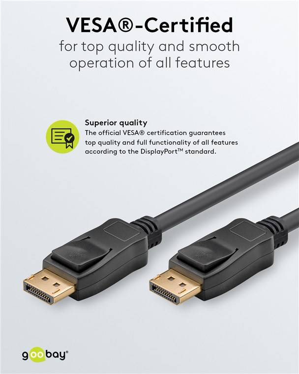 Goobay 74778 Certified DisplayPort™-Kabel 1.4, zertifiziert, 32,4 Gbit/s, 2 m, schwarz - 8K/60Hz DSC