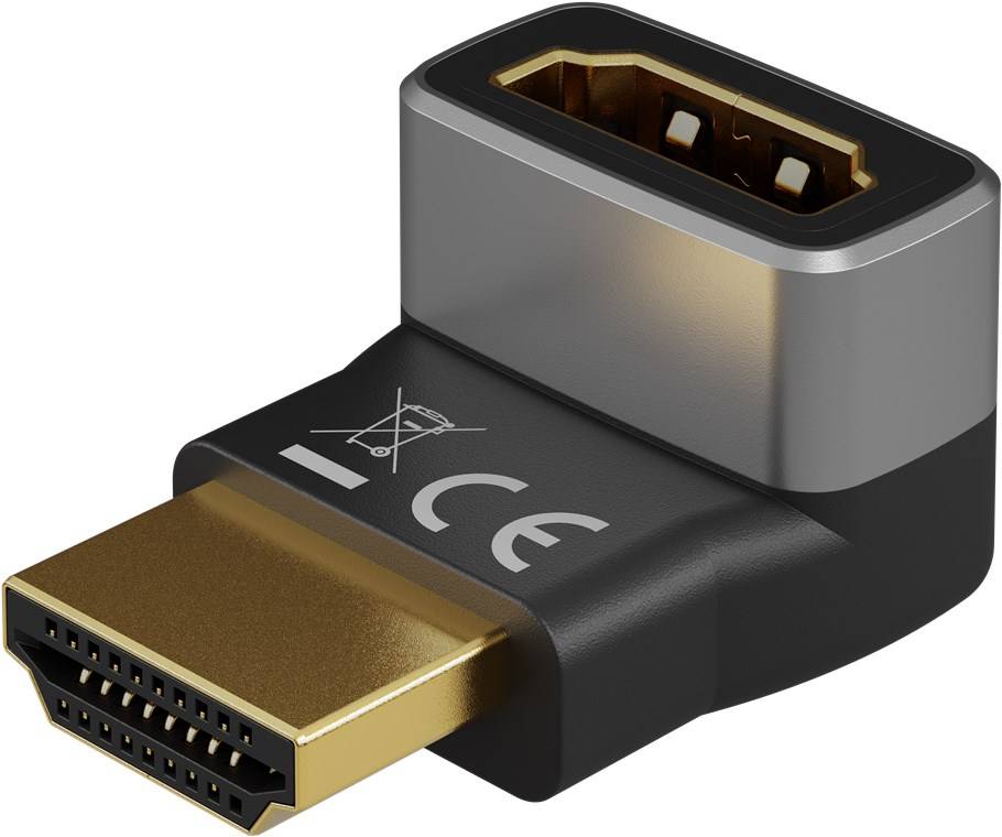 Goobay 72009 Plus Series HDMI™-Winkeladapter 90° vertikal, 8K/60Hz, schwarz-Silber - HDMI™-Buchse (Typ A) > HDMI™-Stecker (Typ A) 90°