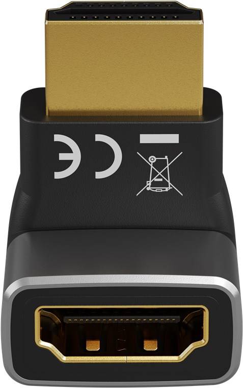 Goobay 72009 Plus Series HDMI™-Winkeladapter 90° vertikal, 8K/60Hz, schwarz-Silber - HDMI™-Buchse (Typ A) > HDMI™-Stecker (Typ A) 90°