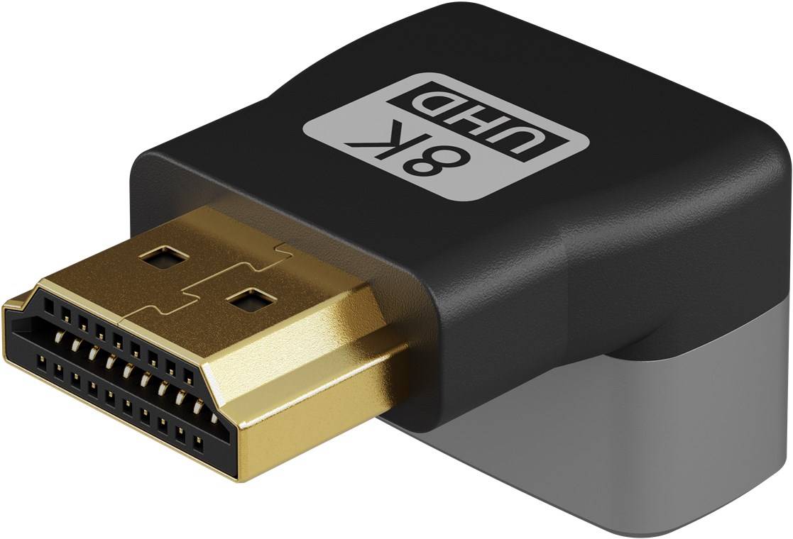 Goobay 72009 Plus Series HDMI™-Winkeladapter 90° vertikal, 8K/60Hz, schwarz-Silber - HDMI™-Buchse (Typ A) > HDMI™-Stecker (Typ A) 90°