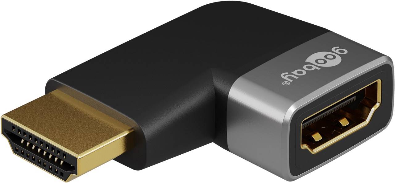 Goobay 72010 Plus Series HDMI™-Winkeladapter 90° horizontal, 8K/60Hz, schwarz-Silber - HDMI™-Buchse (Typ A) > HDMI™-Stecker (Typ A) 90°