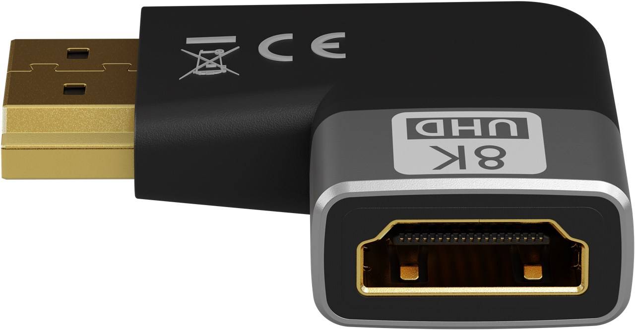 Goobay 72010 Plus Series HDMI™-Winkeladapter 90° horizontal, 8K/60Hz, schwarz-Silber - HDMI™-Buchse (Typ A) > HDMI™-Stecker (Typ A) 90°