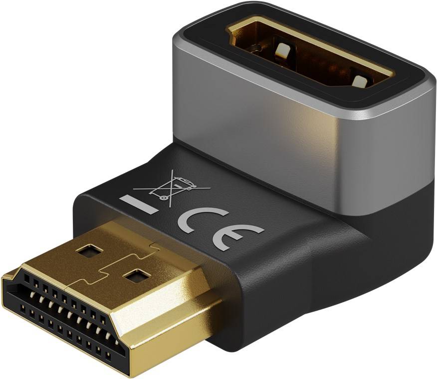 Goobay 72011 Plus Series HDMI™-Winkeladapter 270° vertikal, 8K/60Hz, schwarz-Silber - HDMI™-Buchse (Typ A) > HDMI™-Stecker (Typ A) 270°