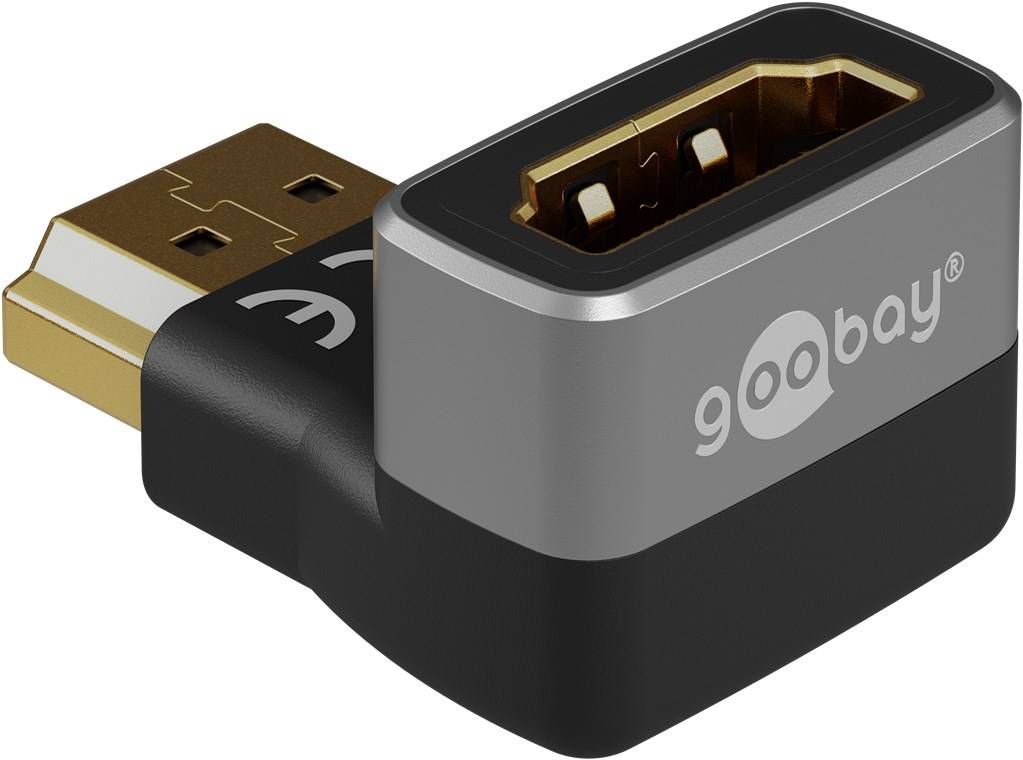 Goobay 72011 Plus Series HDMI™-Winkeladapter 270° vertikal, 8K/60Hz, schwarz-Silber - HDMI™-Buchse (Typ A) > HDMI™-Stecker (Typ A) 270°