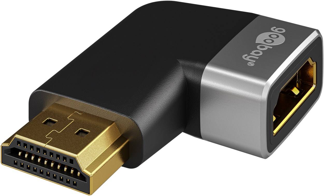 250x Goobay 72012 Plus Series HDMI™-Winkeladapter 270° horizontal, 8K/60Hz, schwarz-Silber - HDMI™-Buchse (Typ A) > HDMI™-Stecker (Typ A) 270°