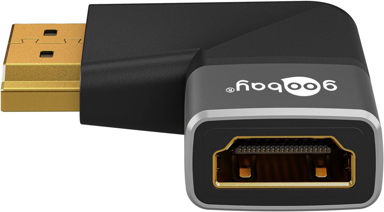 250x Goobay 72012 Plus Series HDMI™-Winkeladapter 270° horizontal, 8K/60Hz, schwarz-Silber - HDMI™-Buchse (Typ A) > HDMI™-Stecker (Typ A) 270°