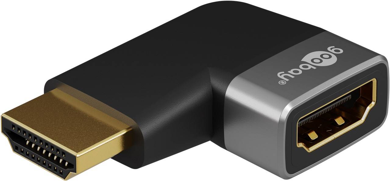 Goobay 72012 Plus Series HDMI™-Winkeladapter 270° horizontal, 8K/60Hz, schwarz-Silber - HDMI™-Buchse (Typ A) > HDMI™-Stecker (Typ A) 270°