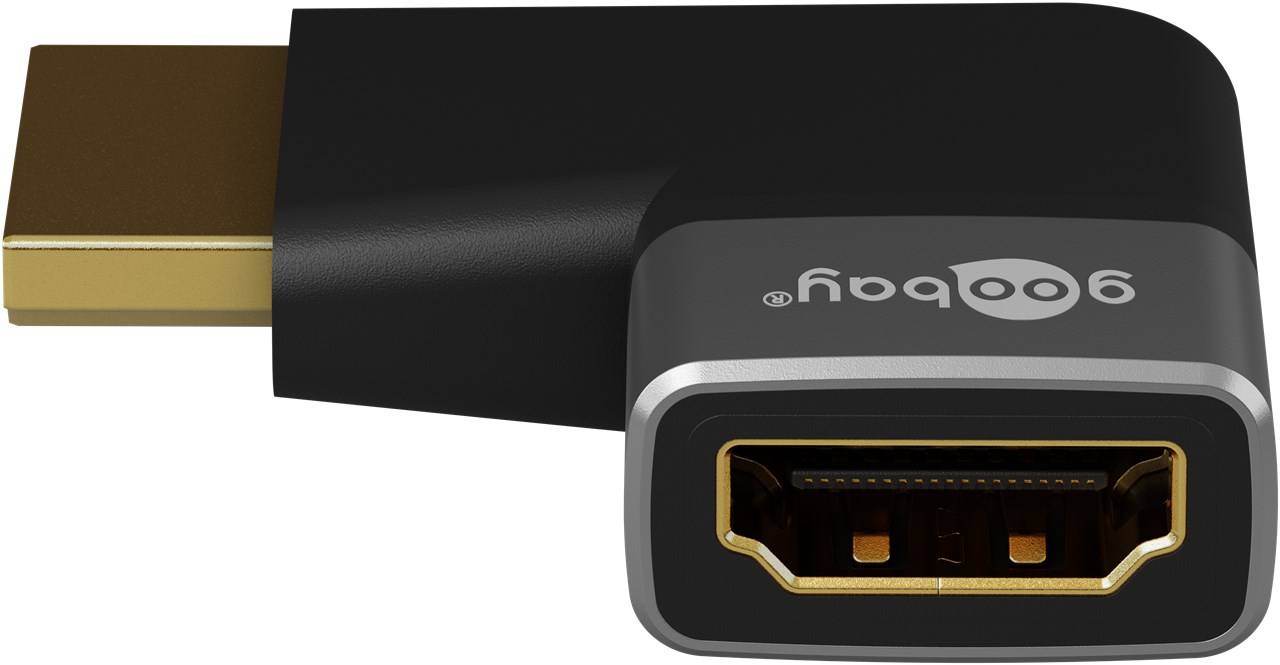 Goobay 72012 Plus Series HDMI™-Winkeladapter 270° horizontal, 8K/60Hz, schwarz-Silber - HDMI™-Buchse (Typ A) > HDMI™-Stecker (Typ A) 270°