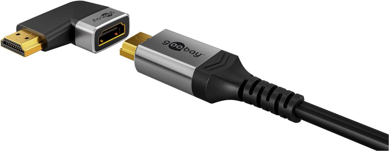Goobay 72012 Plus Series HDMI™-Winkeladapter 270° horizontal, 8K/60Hz, schwarz-Silber - HDMI™-Buchse (Typ A) > HDMI™-Stecker (Typ A) 270°