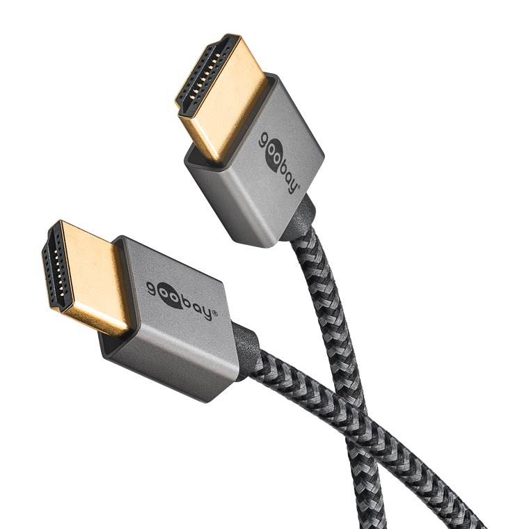 55x Goobay 75753 Plus Series Slim High-Speed-HDMI™-Kabel mit Ethernet, 2 m, schwarz-Silber - 4K/60Hz