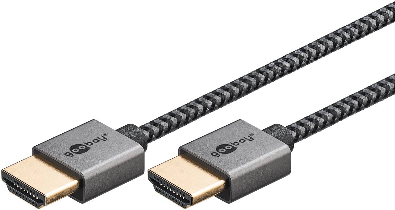 30x Goobay 75755 Plus Series Slim High-Speed-HDMI™-Kabel mit Ethernet, 5 m, schwarz-Silber - 4K/60Hz