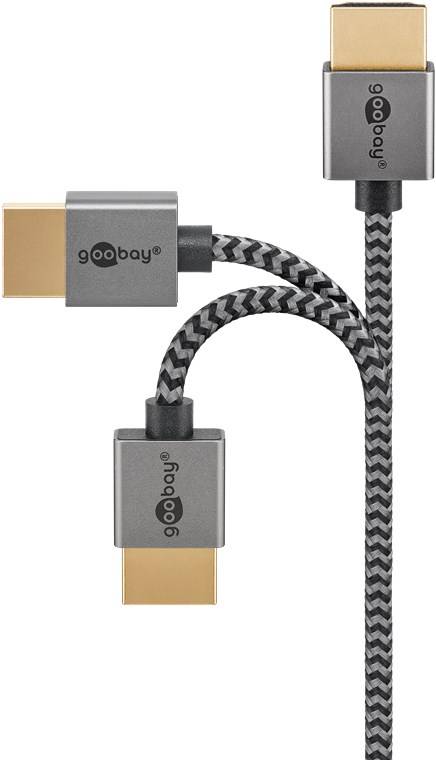 Goobay 75753 Plus Series Slim High-Speed-HDMI™-Kabel mit Ethernet, 2 m, schwarz-Silber - 4K/60Hz