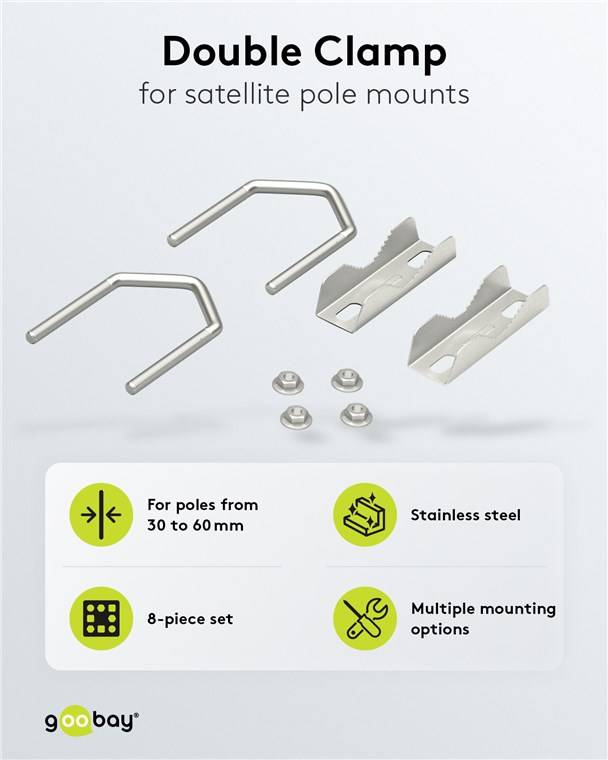 20x Goobay 60504 2er-Set Zahnschellen U-Bügel für bis zu 60 mm Rohrdurchmesser - zum Anbringen einer Sat-Wandhalterung an Geländern oder Rohren