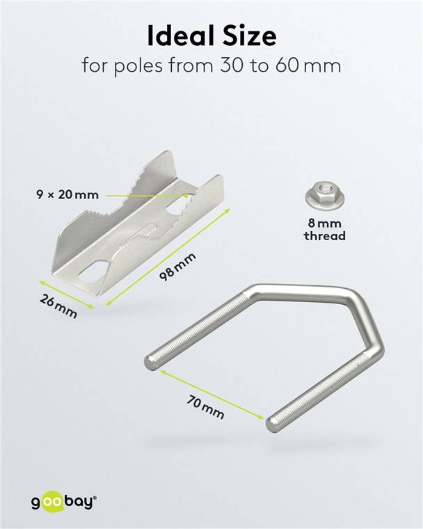 20x Goobay 60504 2er-Set Zahnschellen U-Bügel für bis zu 60 mm Rohrdurchmesser - zum Anbringen einer Sat-Wandhalterung an Geländern oder Rohren