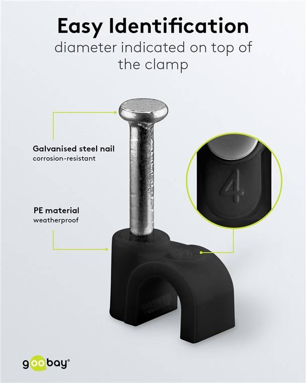 Goobay 64677 Kabelschelle 4 mm, schwarz, 4 mm - Befestigung für Kabel mit Durchmesser bis 4 mm