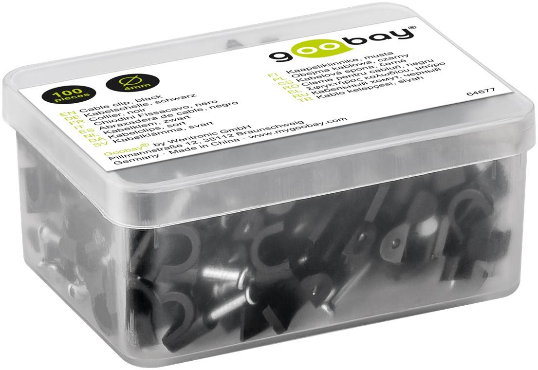 Goobay 64677 Kabelschelle 4 mm, schwarz, 4 mm - Befestigung für Kabel mit Durchmesser bis 4 mm