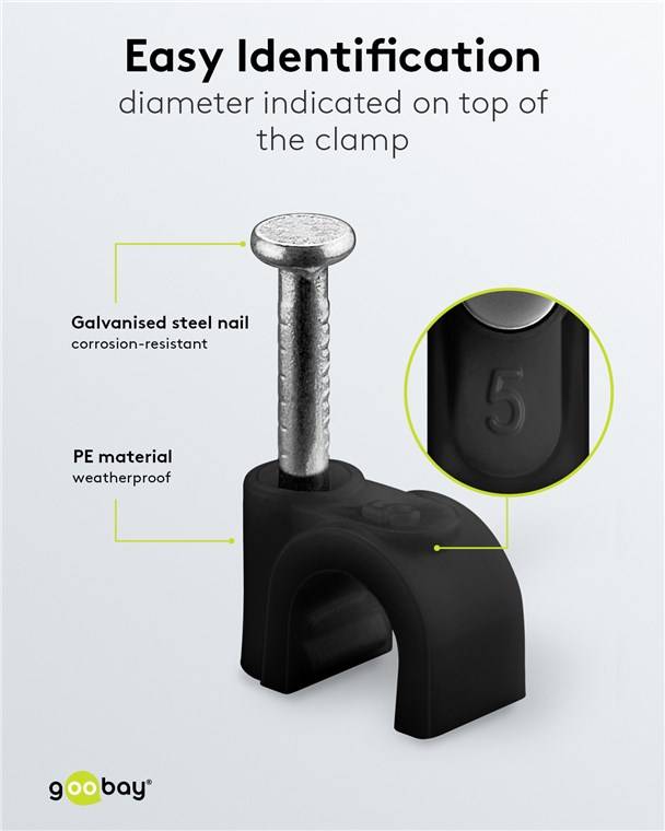 Goobay 64678 Kabelschelle 5 mm, schwarz, 5 mm - Befestigung für Kabel mit Durchmesser bis 5 mm