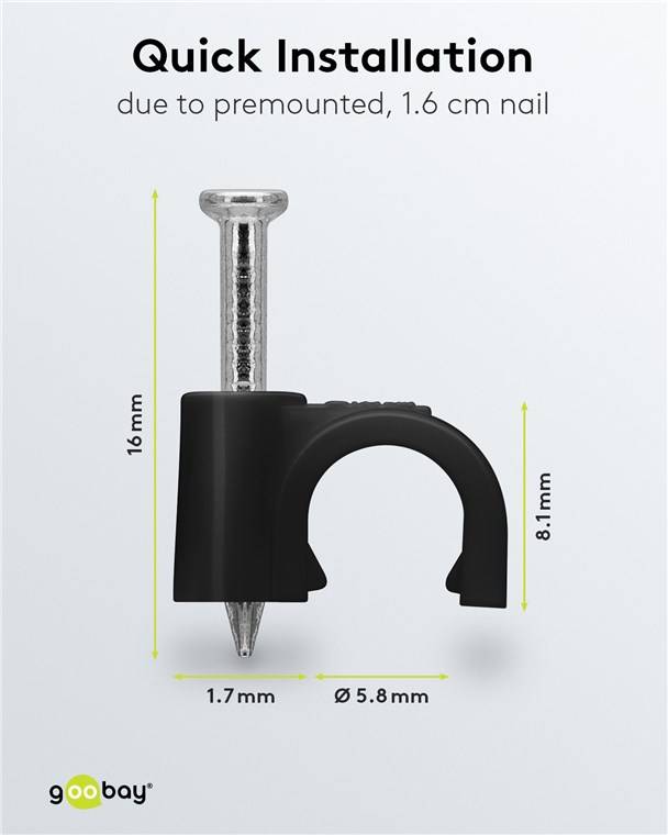 300x Goobay 64679 Kabelschelle 6 mm, schwarz, 6 mm - Befestigung für Kabel mit Durchmesser bis 6 mm