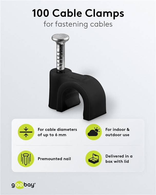 Goobay 64679 Kabelschelle 6 mm, schwarz, 6 mm - Befestigung für Kabel mit Durchmesser bis 6 mm