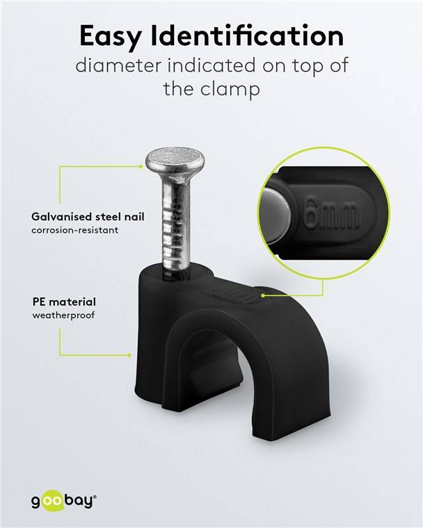 Goobay 64679 Kabelschelle 6 mm, schwarz, 6 mm - Befestigung für Kabel mit Durchmesser bis 6 mm