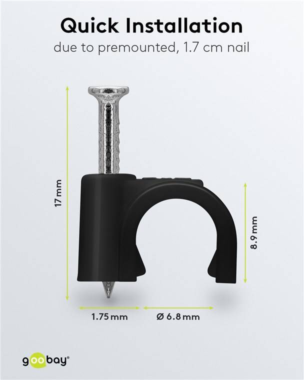 Goobay 64680 Kabelschelle 7 mm, schwarz, 7 mm - Befestigung für Kabel mit Durchmesser bis 7 mm