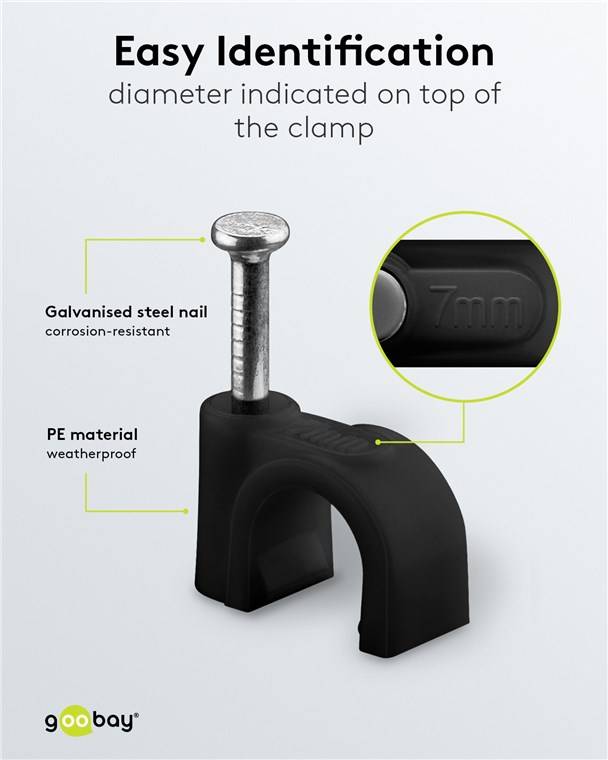 Goobay 64680 Kabelschelle 7 mm, schwarz, 7 mm - Befestigung für Kabel mit Durchmesser bis 7 mm