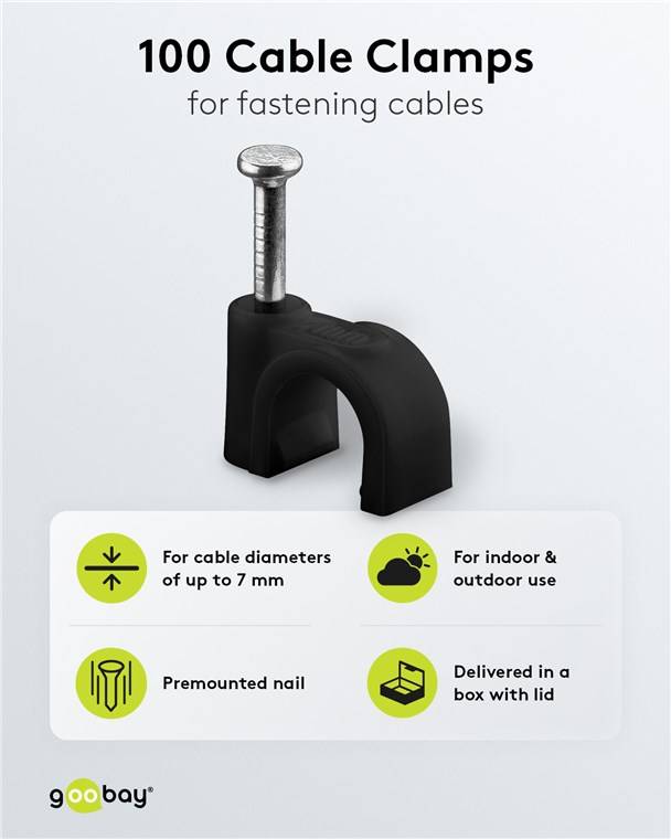 Goobay 64680 Kabelschelle 7 mm, schwarz, 7 mm - Befestigung für Kabel mit Durchmesser bis 7 mm