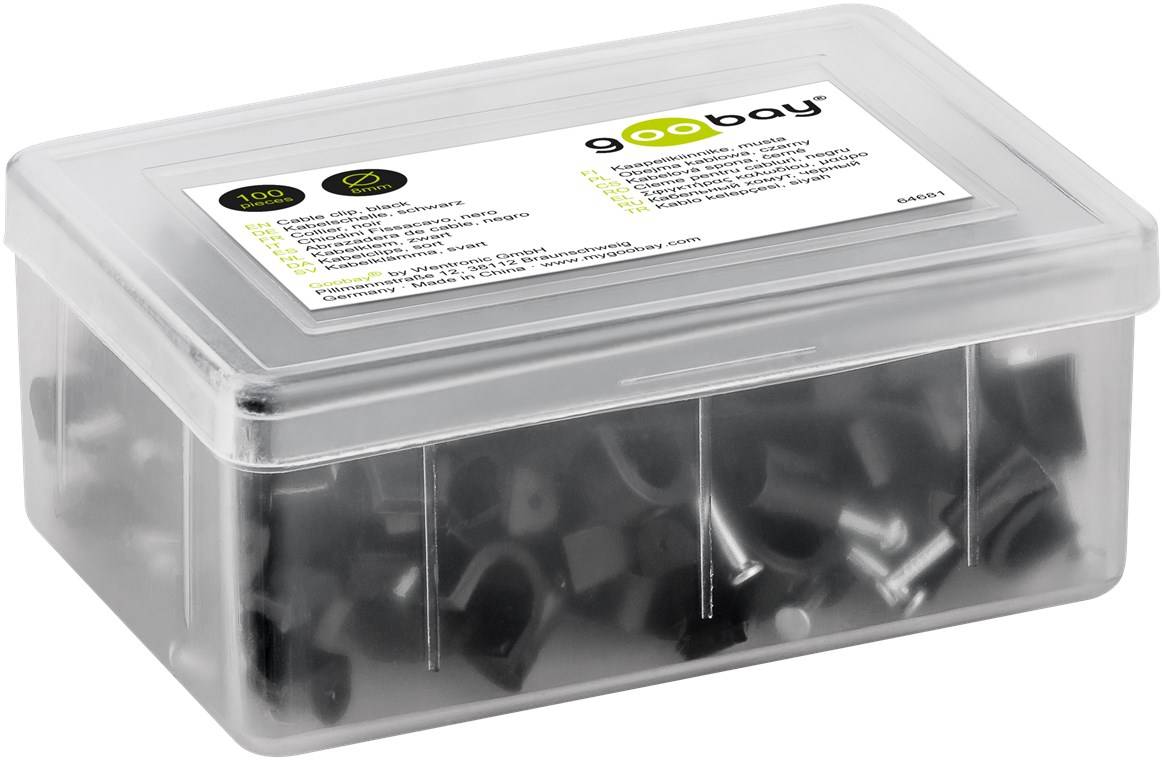 200x Goobay 64681 Kabelschelle 8 mm, schwarz, 8 mm - Befestigung für Kabel mit Durchmesser bis 8 mm