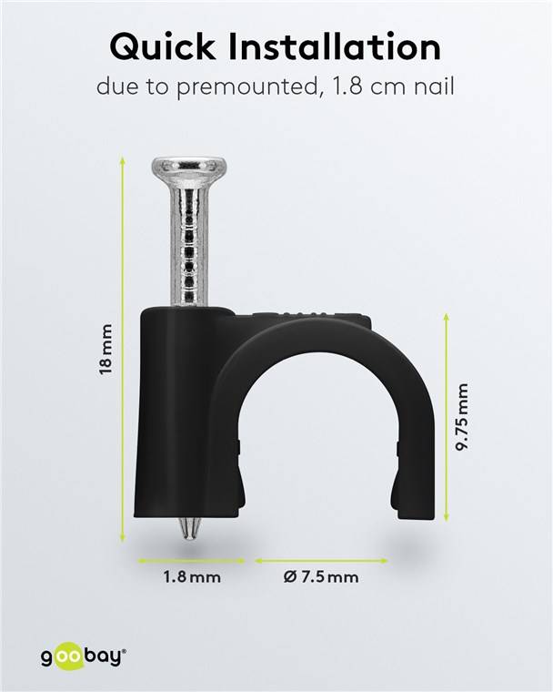 200x Goobay 64681 Kabelschelle 8 mm, schwarz, 8 mm - Befestigung für Kabel mit Durchmesser bis 8 mm