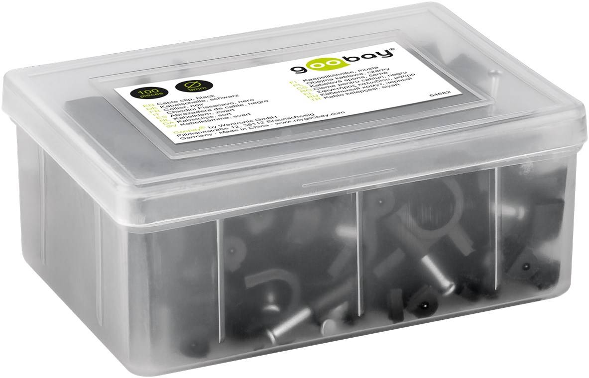 200x Goobay 64682 Kabelschelle 9 mm, schwarz, 9 mm - Befestigung für Kabel mit Durchmesser bis 9 mm