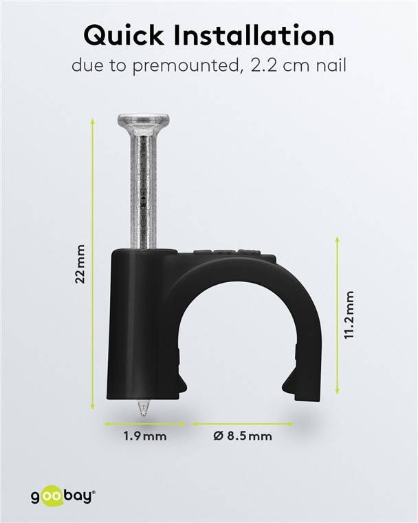 Goobay 64682 Kabelschelle 9 mm, schwarz, 9 mm - Befestigung für Kabel mit Durchmesser bis 9 mm