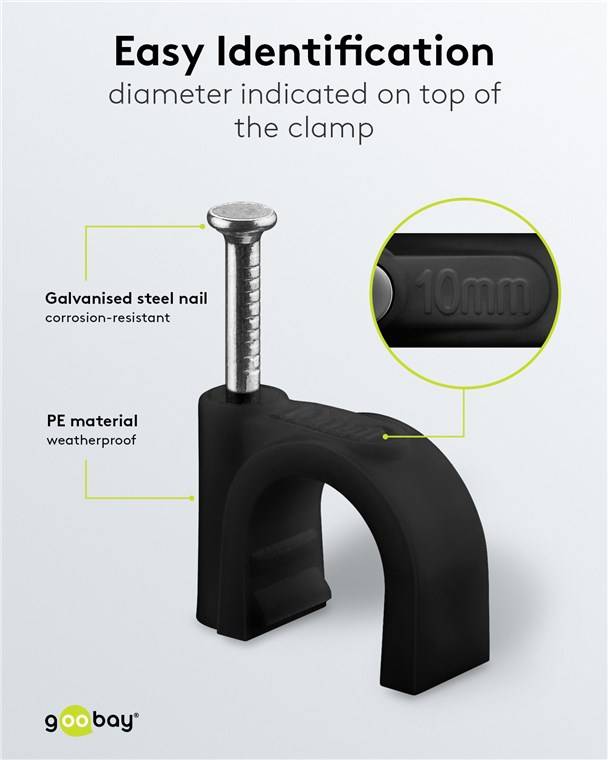 100x Goobay 64683 Kabelschelle 10 mm, schwarz, 10 mm - Befestigung für Kabel mit Durchmesser bis 10 mm