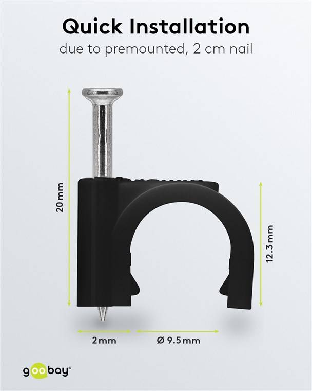 Goobay 64683 Kabelschelle 10 mm, schwarz, 10 mm - Befestigung für Kabel mit Durchmesser bis 10 mm