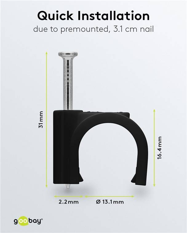 60x Goobay 64685 Kabelschelle 14 mm, schwarz, 14 mm - Befestigung für Kabel mit Durchmesser bis 14 mm
