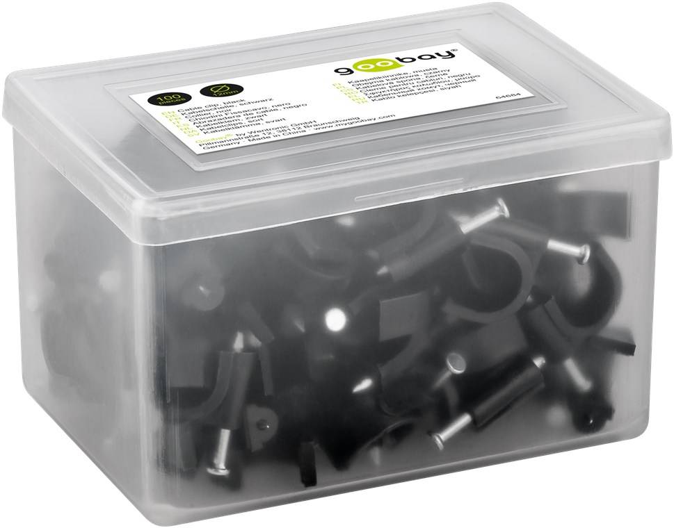 Goobay 64684 Kabelschelle 12 mm, schwarz, 12 mm - Befestigung für Kabel mit Durchmesser bis 12 mm
