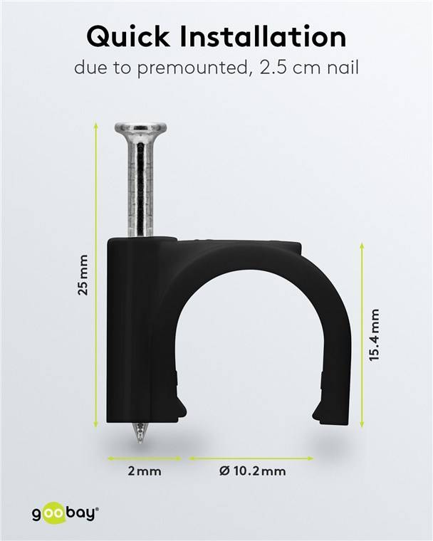 Goobay 64684 Kabelschelle 12 mm, schwarz, 12 mm - Befestigung für Kabel mit Durchmesser bis 12 mm