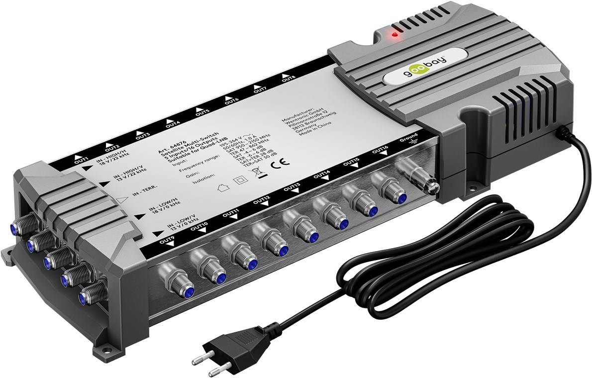 10x Goobay 64876 Sat-Multischalter 5 Eingänge/16 Ausgänge, Silber-grau - Verteiler für max. 16 Teilnehmer von einem Satelliten