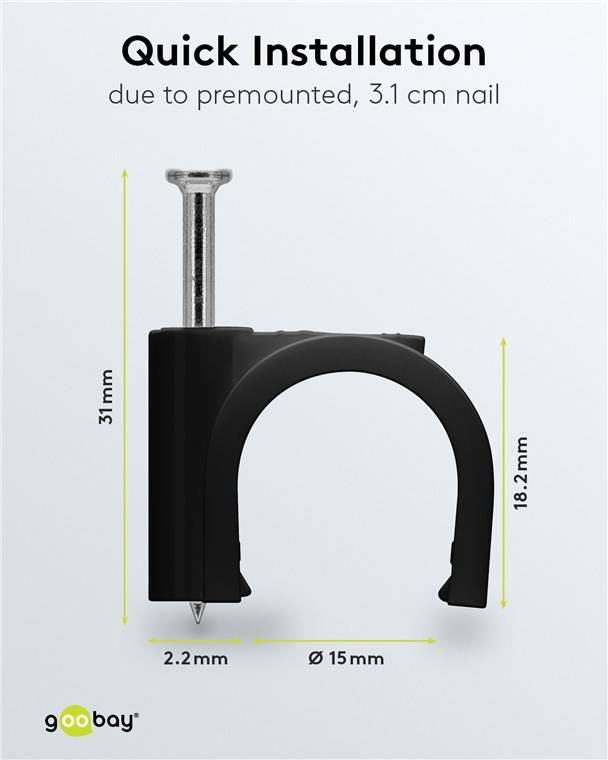 Goobay 64686 Kabelschelle 16 mm, schwarz, 16 mm - Befestigung für Kabel mit Durchmesser bis 16 mm