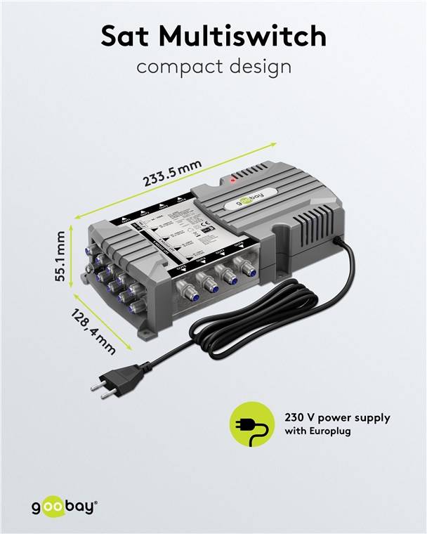 10x Goobay 64880 Sat-Multischalter 9 Eingänge/8 Ausgänge, Silber-grau - Verteiler für max. 8 Teilnehmer von zwei Satelliten