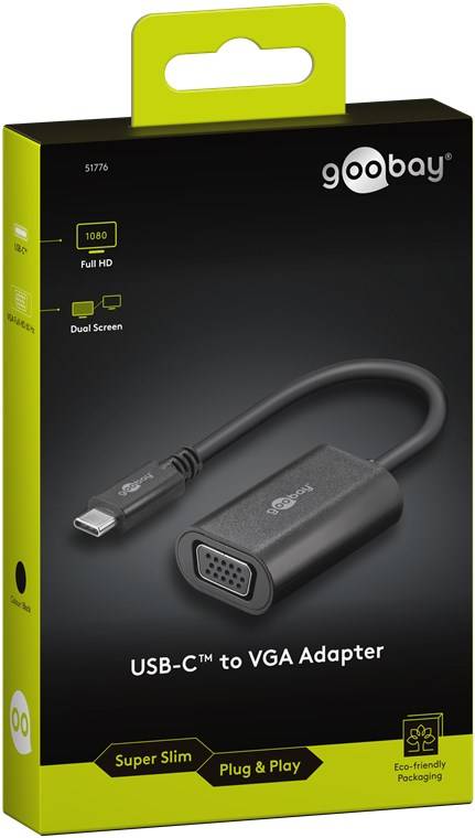 10x Goobay 51776 USB-C™-auf-VGA-Adapter, Schwarz, 0.2 m - USB-C™-Stecker <-> VGA-Buchse (15-polig)