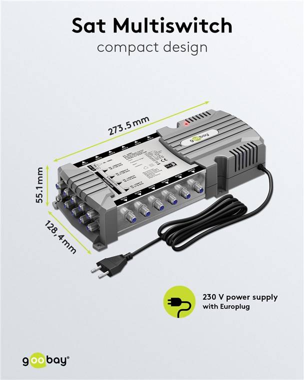 10x Goobay 64881 Sat-Multischalter 9 Eingänge/12 Ausgänge, Silber-grau - Verteiler für max. 12 Teilnehmer von zwei Satelliten