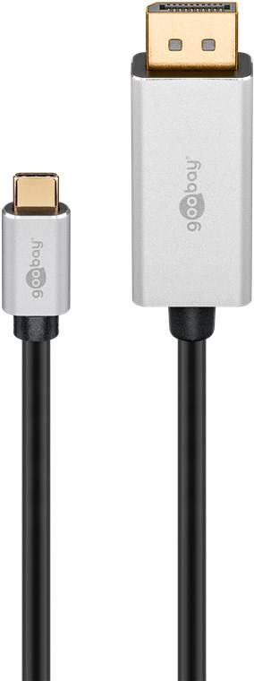 Goobay 60176 Adapterkabel USB-C™ auf DisplayPort™, 2 m, Silber-schwarz - USB-C™-Stecker > DisplayPort™-Stecker