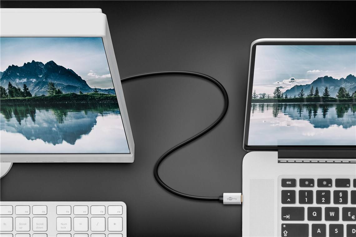 Goobay 60176 Adapterkabel USB-C™ auf DisplayPort™, 2 m, Silber-schwarz - USB-C™-Stecker > DisplayPort™-Stecker
